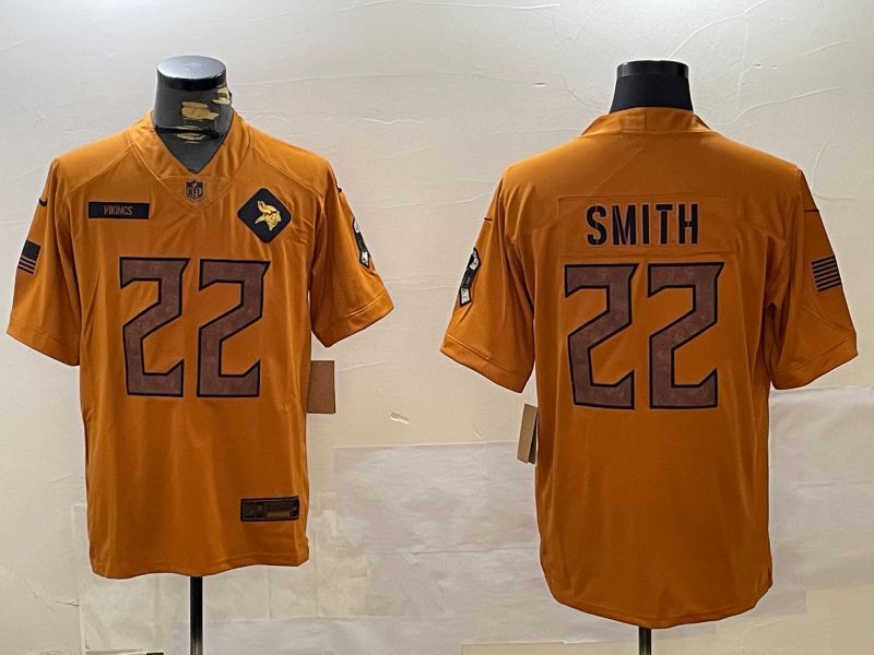 Men Minnesota Vikings 22 Smith brown 2024 Nike Olive Salute to Service Limited NFL Jersey